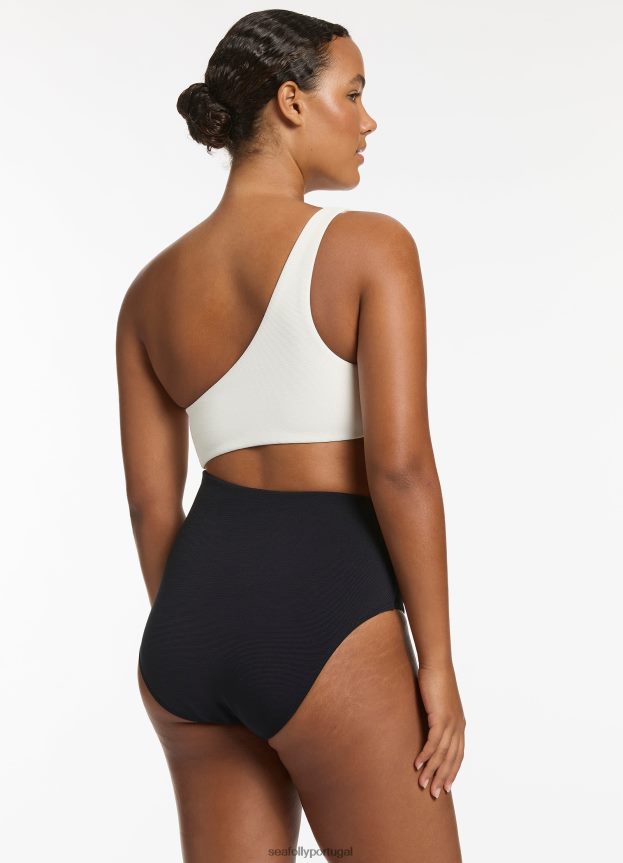 versa costela um ombro uma peça mulheres preto/creme Seafolly trajes de banho 4H088V49