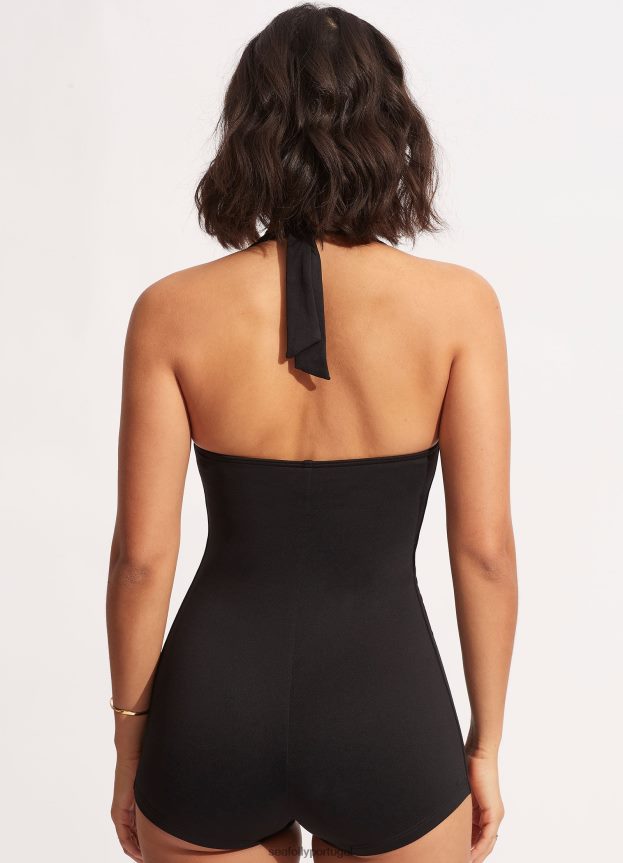 boyleg coletivo one piece mulheres preto Seafolly trajes de banho 4H088V13