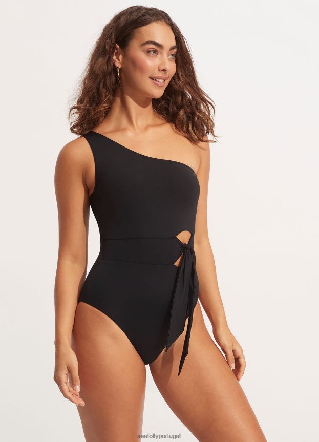 gravata coletiva cintura peça única mulheres preto Seafolly trajes de banho 4H088V94