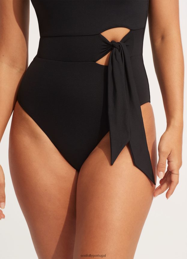 gravata coletiva cintura peça única mulheres preto Seafolly trajes de banho 4H088V94