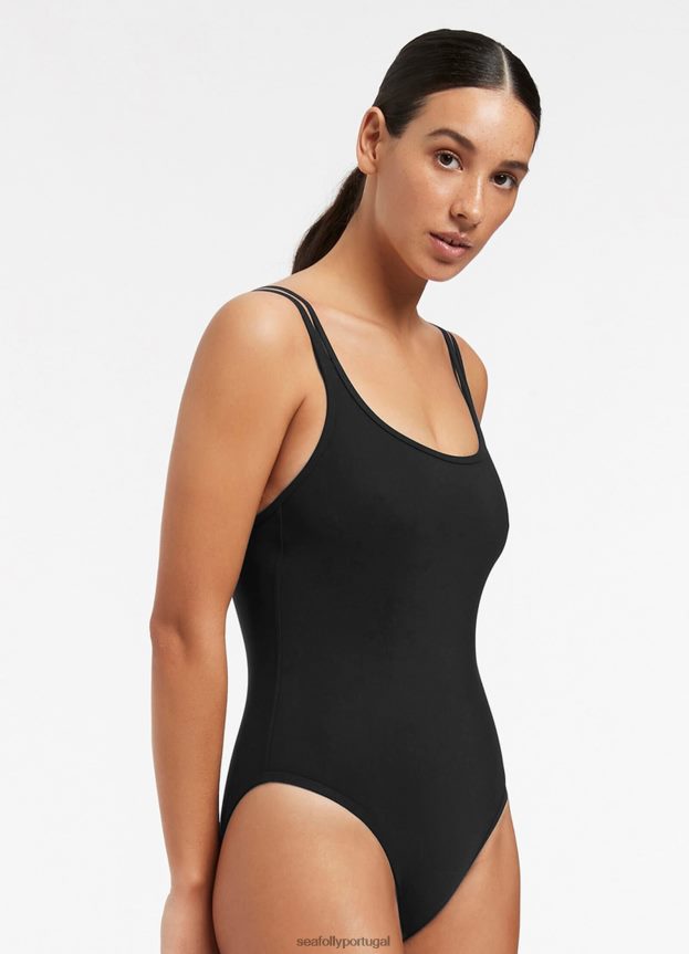 jetset alça dupla uma peça mulheres preto Seafolly trajes de banho 4H088V55