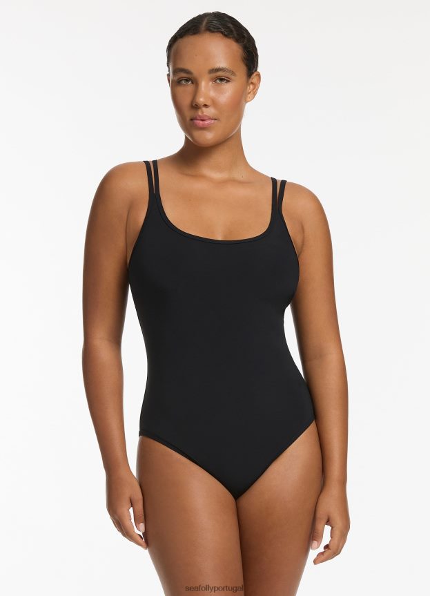 jetset alça dupla uma peça mulheres preto Seafolly trajes de banho 4H088V55