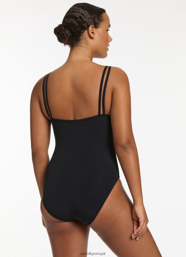 jetset alça dupla uma peça mulheres preto Seafolly trajes de banho 4H088V55