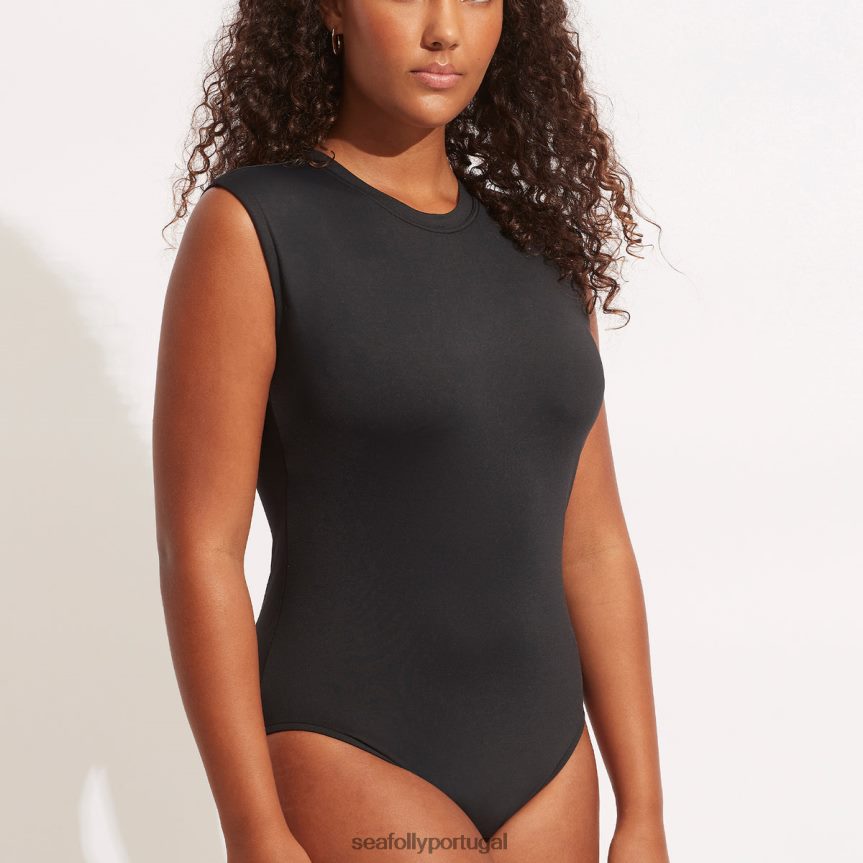 manga coletiva de uma peça mulheres preto Seafolly trajes de banho 4H088V20