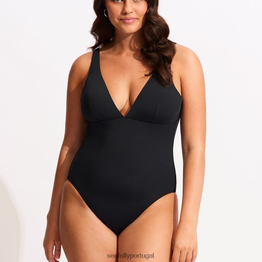 decote em V coletivo peça única mulheres preto Seafolly trajes de banho 4H088V133