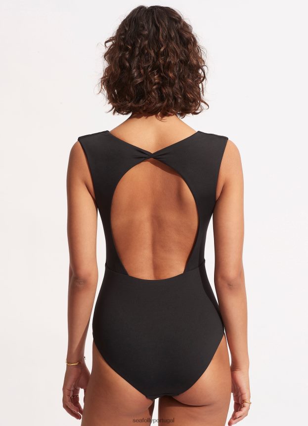 decote em V coletivo peça única mulheres preto Seafolly trajes de banho 4H088V18