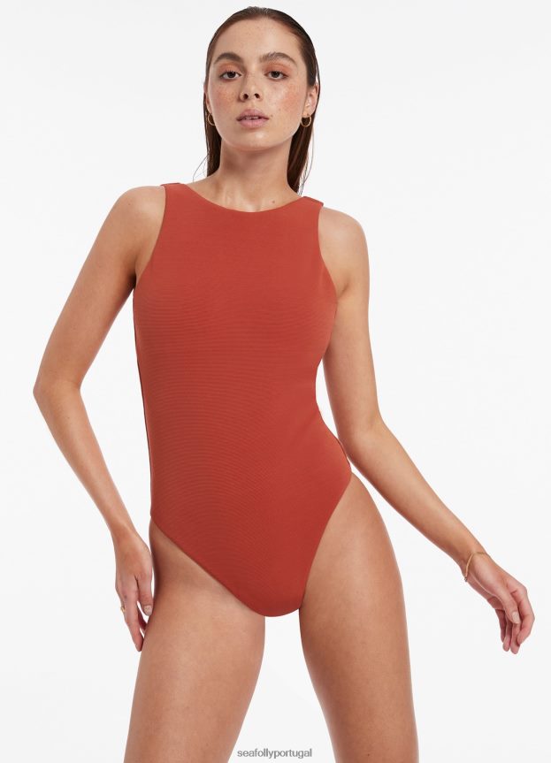 isla costela gola alta peça única mulheres castanho-avermelhado Seafolly trajes de banho 4H088V50
