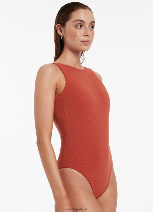 isla costela gola alta peça única mulheres castanho-avermelhado Seafolly trajes de banho 4H088V50