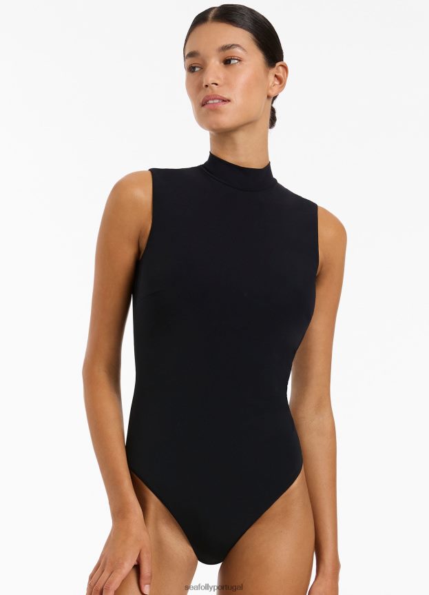 jetset sem mangas com gola alta em peça única mulheres preto Seafolly trajes de banho 4H088V109