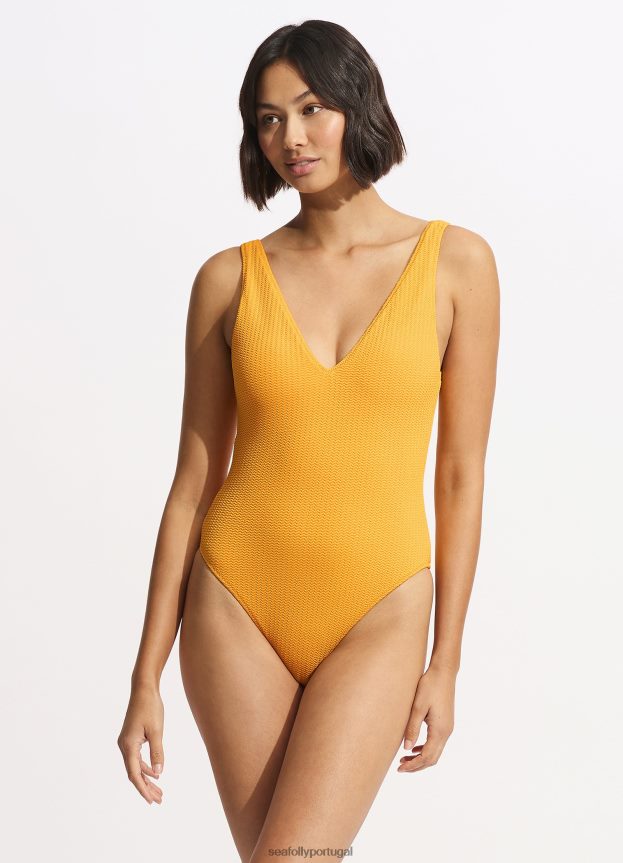 mergulho no mar com decote em V profundo de uma peça mulheres melancia Seafolly trajes de banho 4H088V102