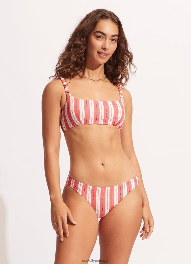bralette com cinta franzida cabana mulheres coral beijado pelo sol Seafolly trajes de banho 4H088V424