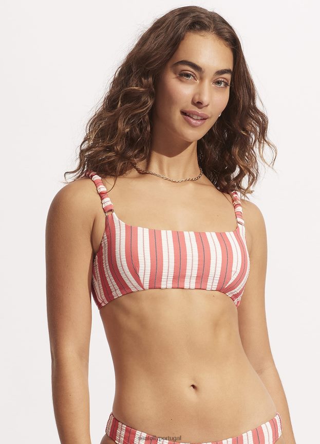 bralette com cinta franzida cabana mulheres coral beijado pelo sol Seafolly trajes de banho 4H088V424