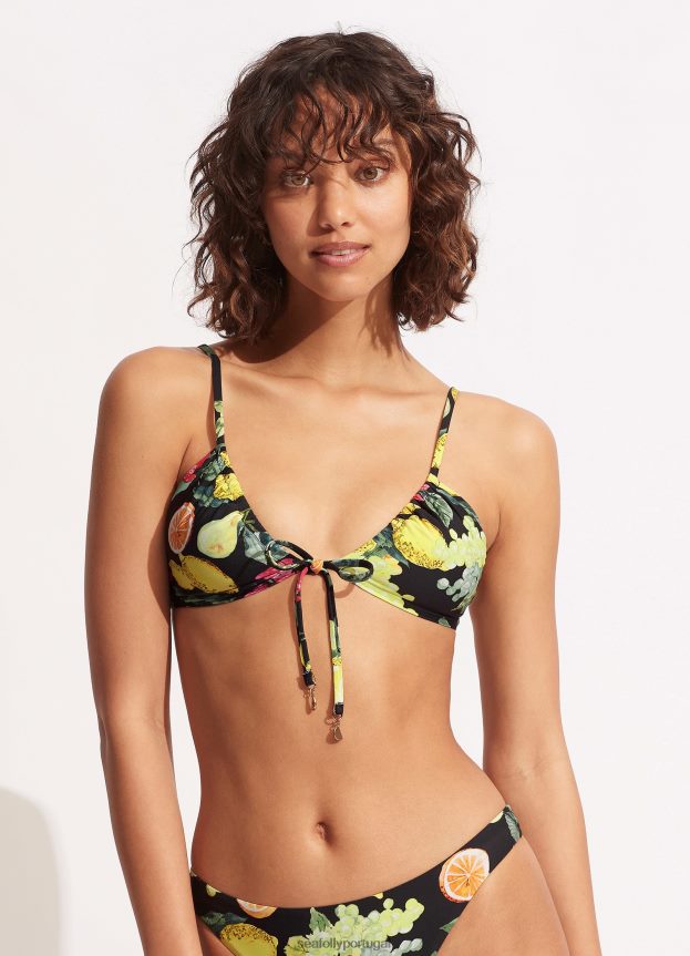 bralette com cordão de limão mulheres preto Seafolly trajes de banho 4H088V629