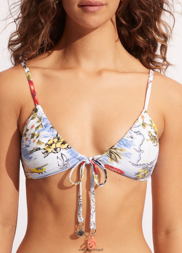 bralette de costa a costa com cordão mulheres Pó azul Seafolly trajes de banho 4H088V572