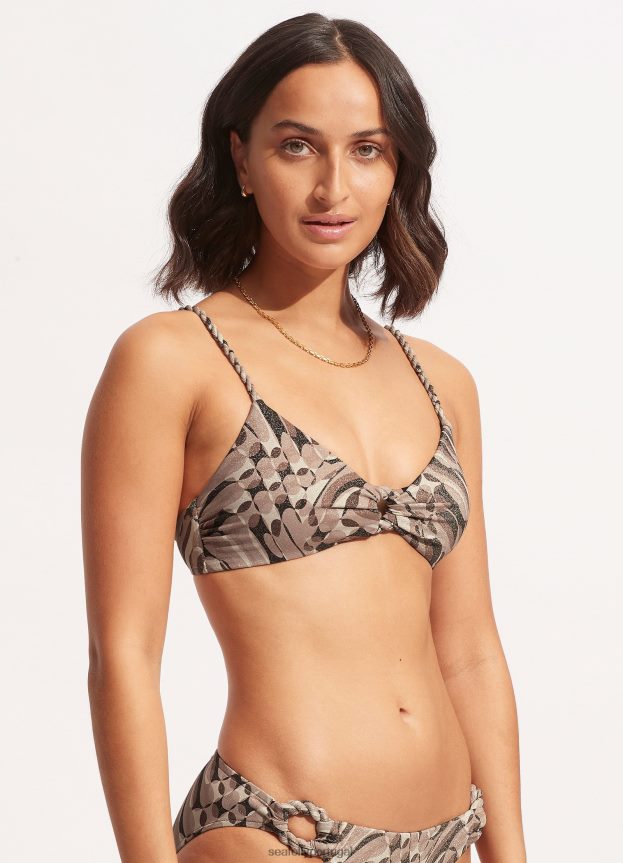 bralette frontal com anel à beira da piscina mulheres sépia Seafolly trajes de banho 4H088V600