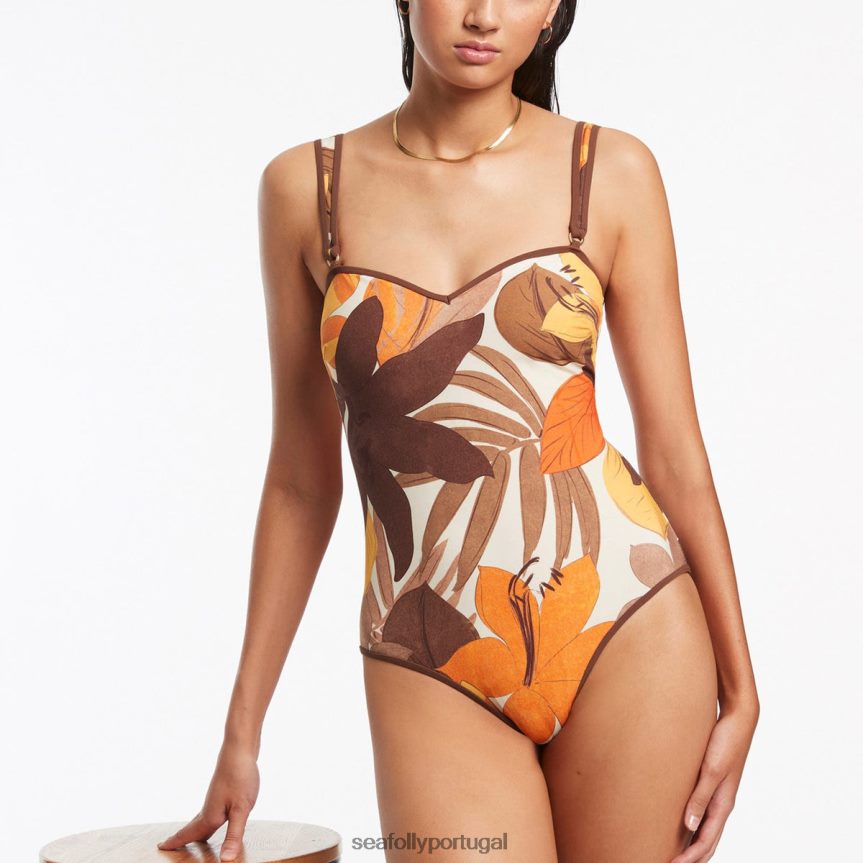 floreale guarnição tanque uma peça mulheres café com leite Seafolly trajes de banho 4H088V120