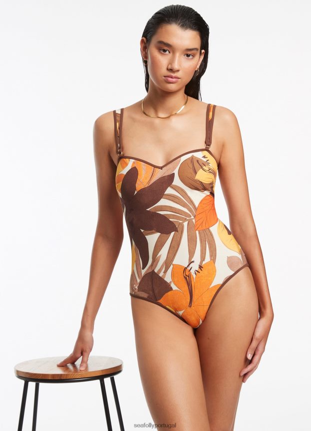 floreale guarnição tanque uma peça mulheres café com leite Seafolly trajes de banho 4H088V120