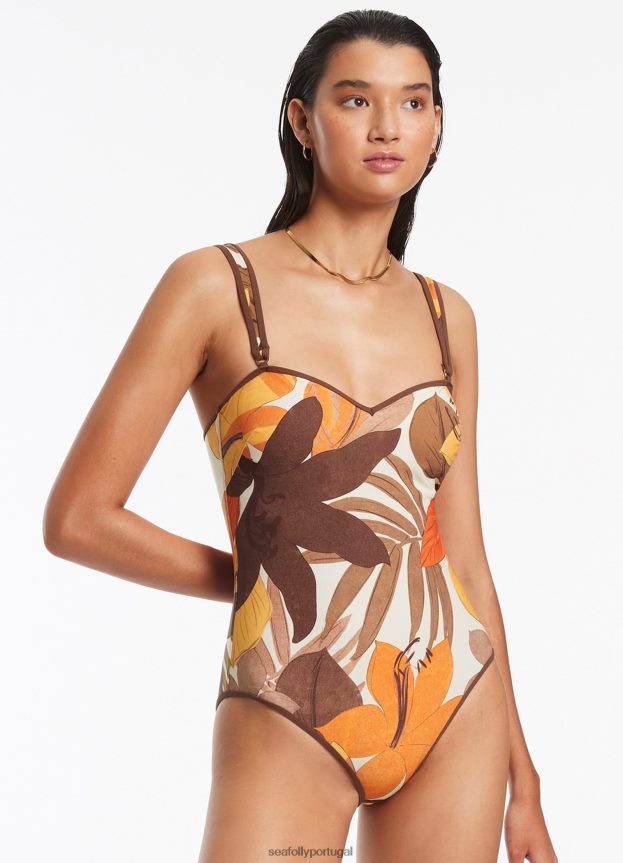 floreale guarnição tanque uma peça mulheres café com leite Seafolly trajes de banho 4H088V120