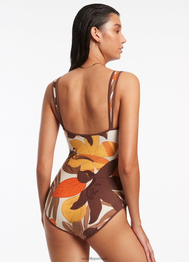 floreale guarnição tanque uma peça mulheres café com leite Seafolly trajes de banho 4H088V120