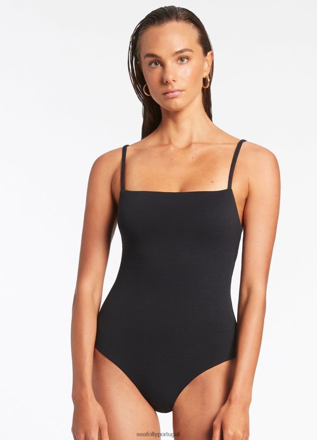 isla costela tanque mínimo de uma peça mulheres preto Seafolly trajes de banho 4H088V62