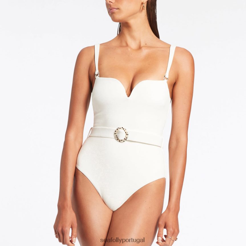 isla rib querida regata de uma peça mulheres creme Seafolly trajes de banho 4H088V119