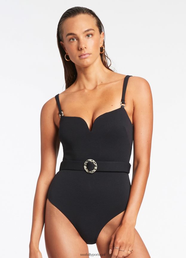isla rib querida regata de uma peça mulheres preto Seafolly trajes de banho 4H088V51