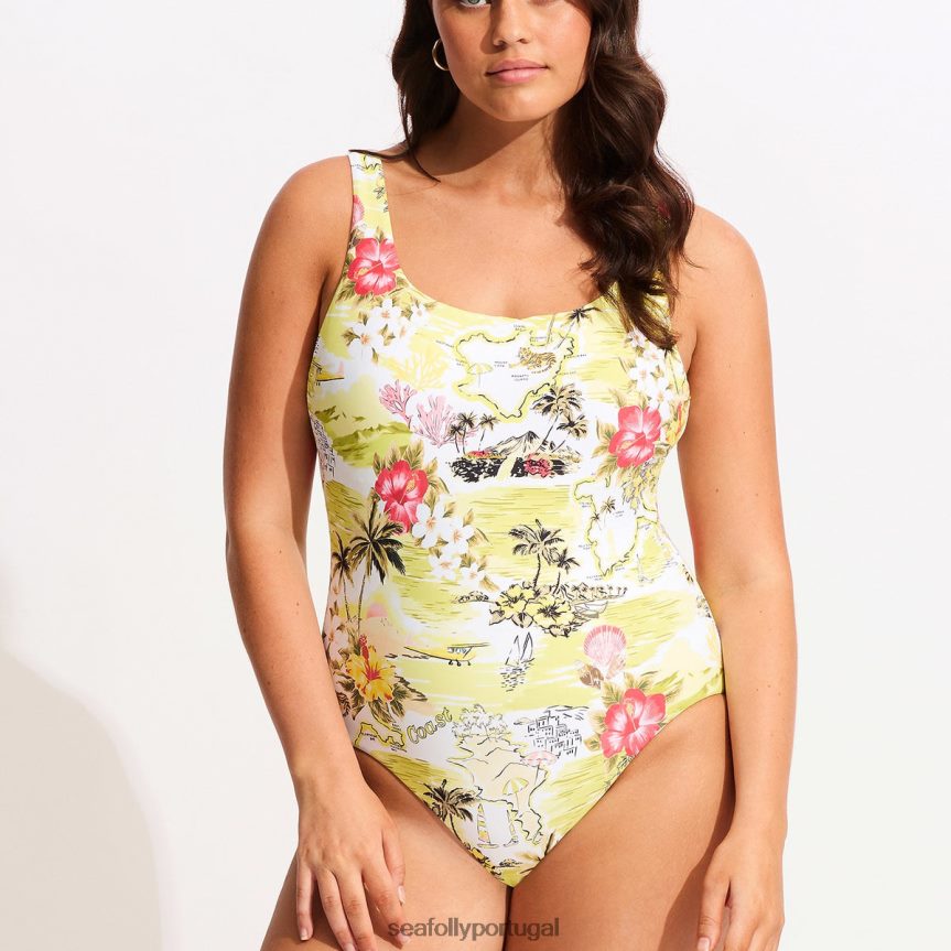tanque de costa a costa uma peça mulheres limão selvagem Seafolly trajes de banho 4H088V167