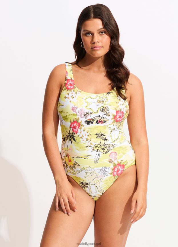 tanque de costa a costa uma peça mulheres limão selvagem Seafolly trajes de banho 4H088V167