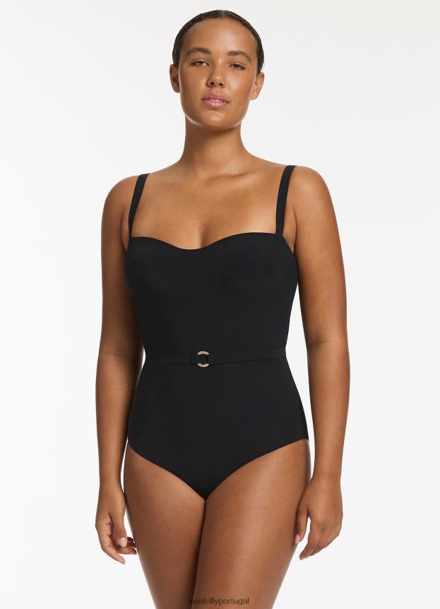 tanque infinito jetset uma peça mulheres preto Seafolly trajes de banho 4H088V35