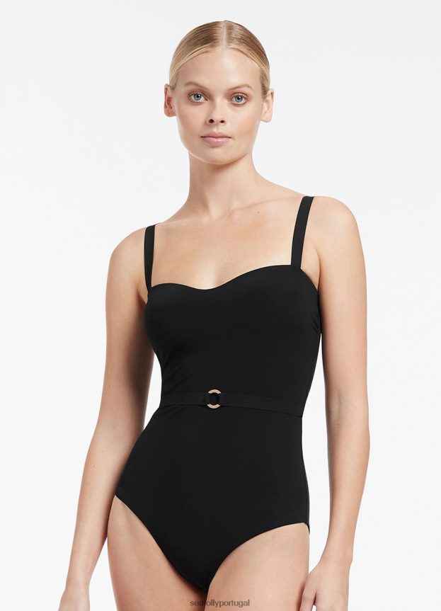 tanque infinito jetset uma peça mulheres preto Seafolly trajes de banho 4H088V35