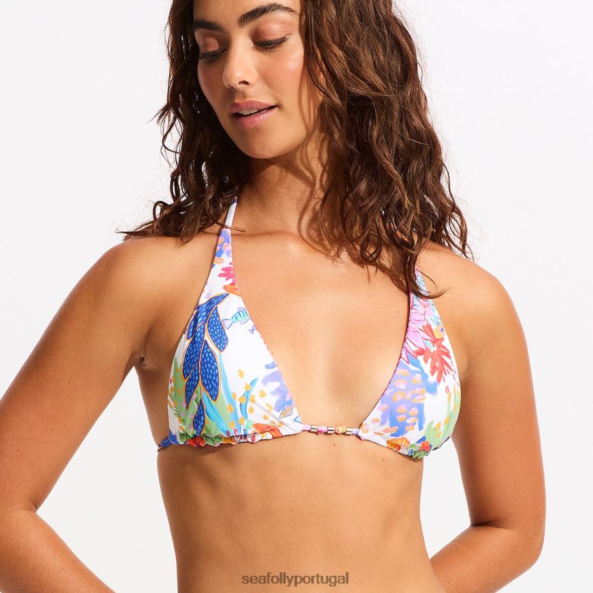 Top de biquíni triangular deslizante reversível sob o mar mulheres branco Seafolly trajes de banho 4H088V528