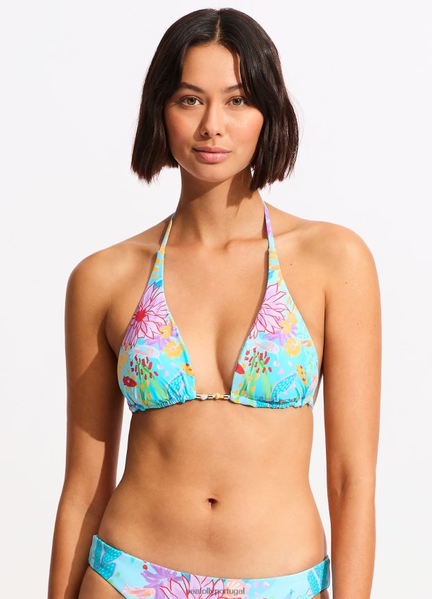 Top de biquíni triangular deslizante reversível sob o mar mulheres névoa azul Seafolly trajes de banho 4H088V366