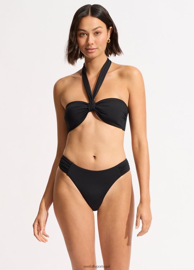 top de biquíni cai-cai coletivo com faixa na frente mulheres preto Seafolly trajes de banho 4H088V244