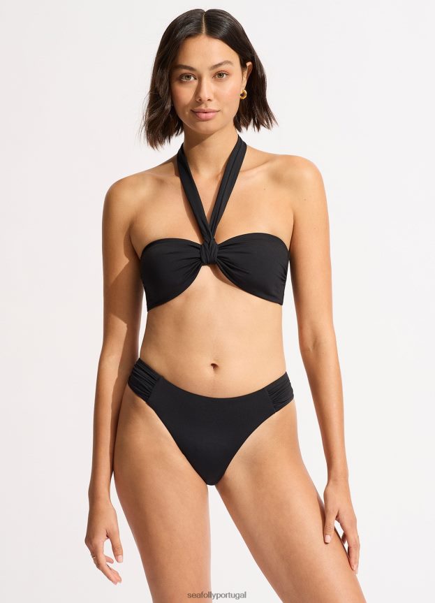 top de biquíni cai-cai coletivo com faixa na frente mulheres preto Seafolly trajes de banho 4H088V244