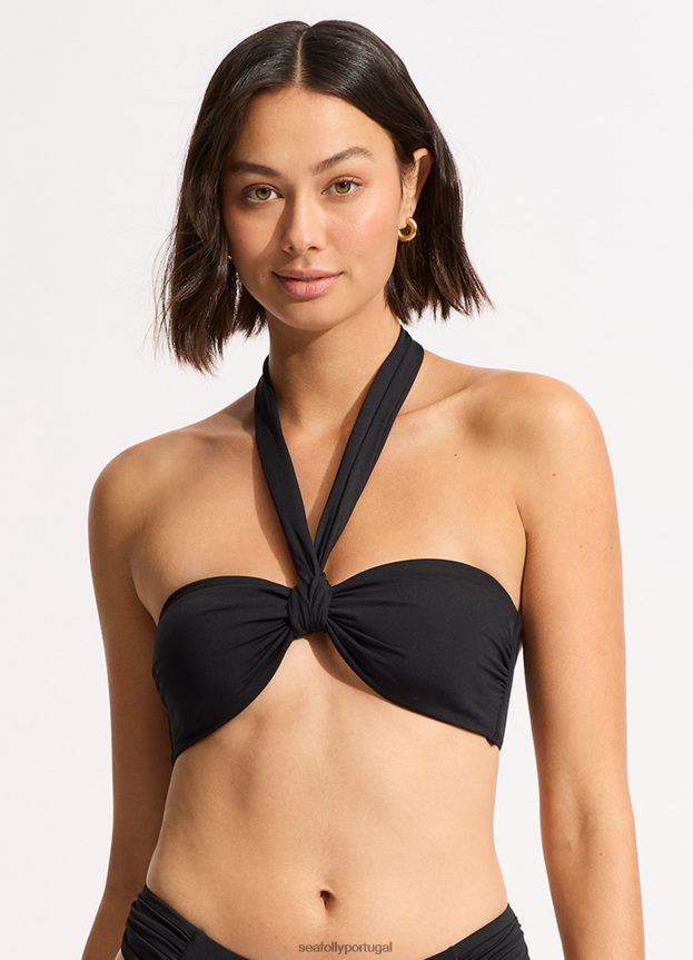 top de biquíni cai-cai coletivo com faixa na frente mulheres preto Seafolly trajes de banho 4H088V244