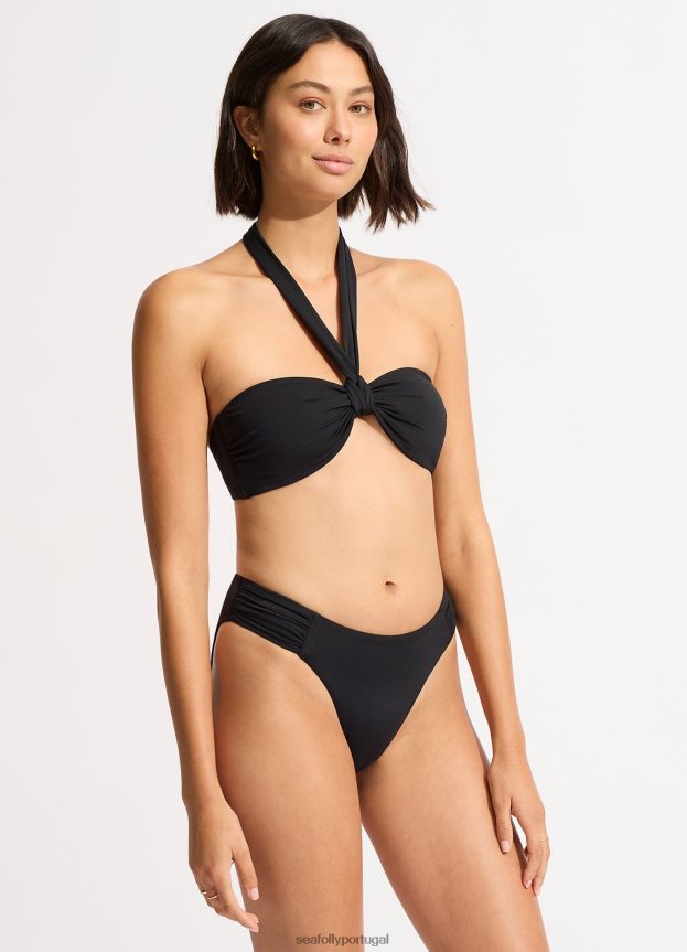 top de biquíni cai-cai coletivo com faixa na frente mulheres preto Seafolly trajes de banho 4H088V244