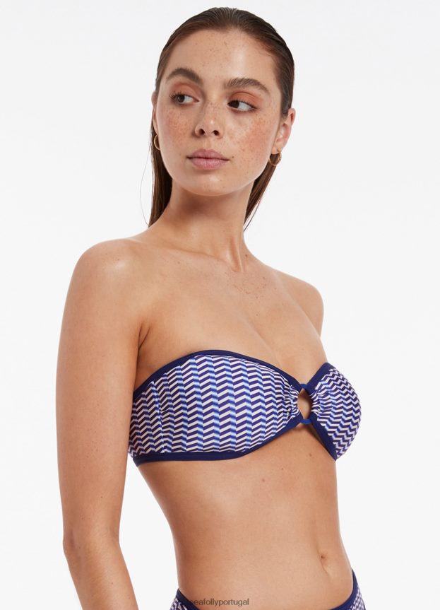 top de biquíni cai-cai com acabamento amoudi mulheres safira Seafolly trajes de banho 4H088V453