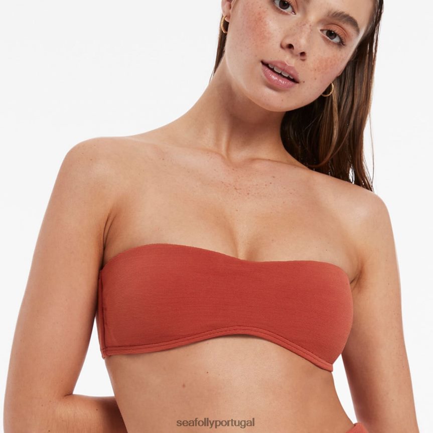 top de biquíni cai-cai isla rib minimalista mulheres castanho-avermelhado Seafolly trajes de banho 4H088V420