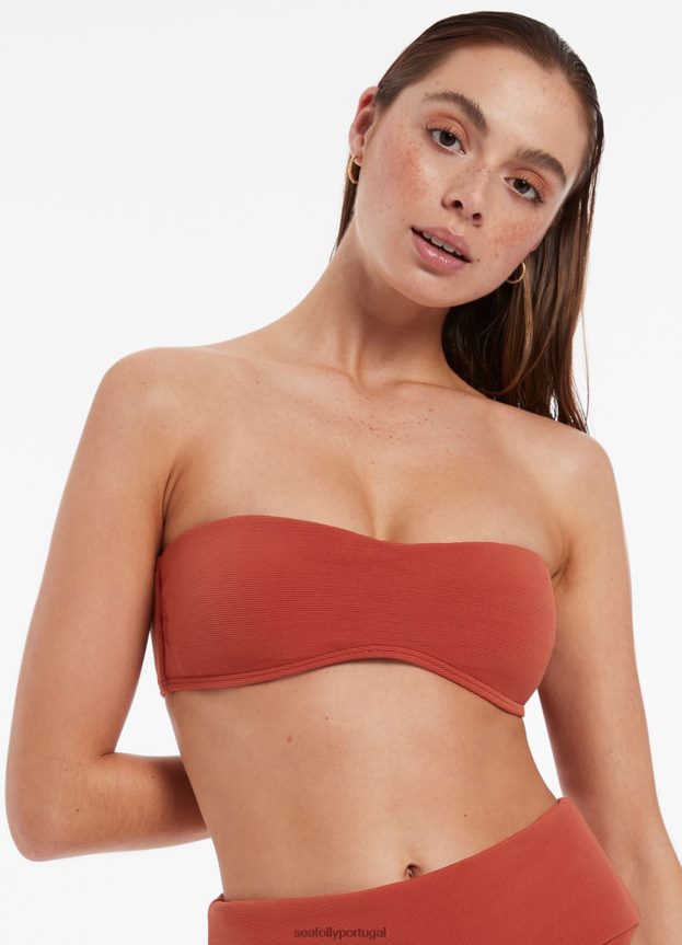 top de biquíni cai-cai isla rib minimalista mulheres castanho-avermelhado Seafolly trajes de banho 4H088V420