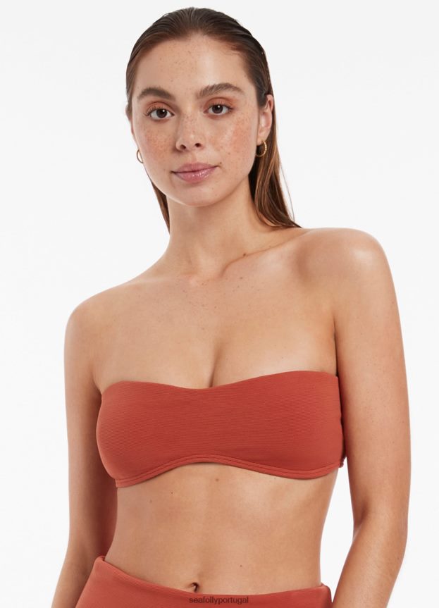 top de biquíni cai-cai isla rib minimalista mulheres castanho-avermelhado Seafolly trajes de banho 4H088V420