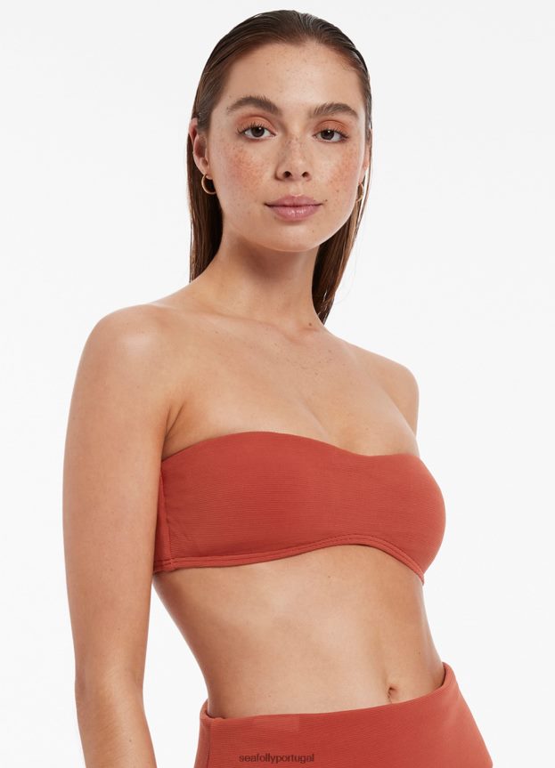 top de biquíni cai-cai isla rib minimalista mulheres castanho-avermelhado Seafolly trajes de banho 4H088V420