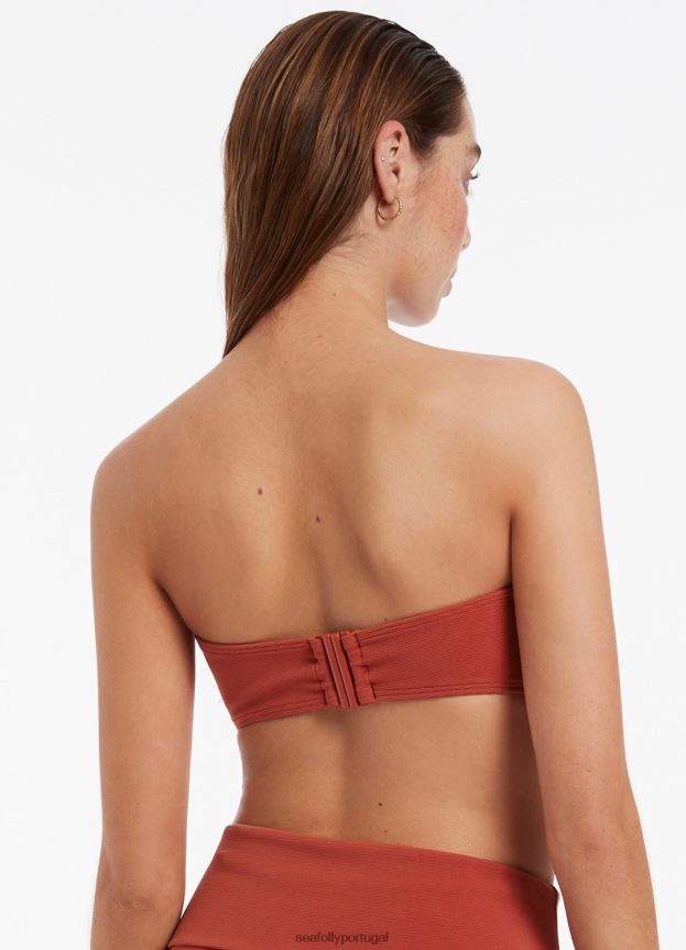 top de biquíni cai-cai isla rib minimalista mulheres castanho-avermelhado Seafolly trajes de banho 4H088V420