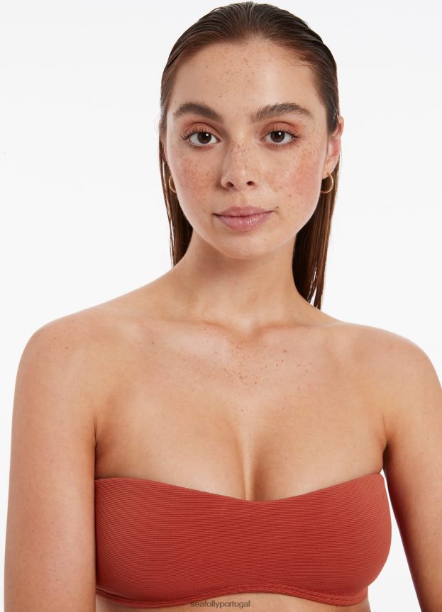 top de biquíni cai-cai isla rib minimalista mulheres castanho-avermelhado Seafolly trajes de banho 4H088V420