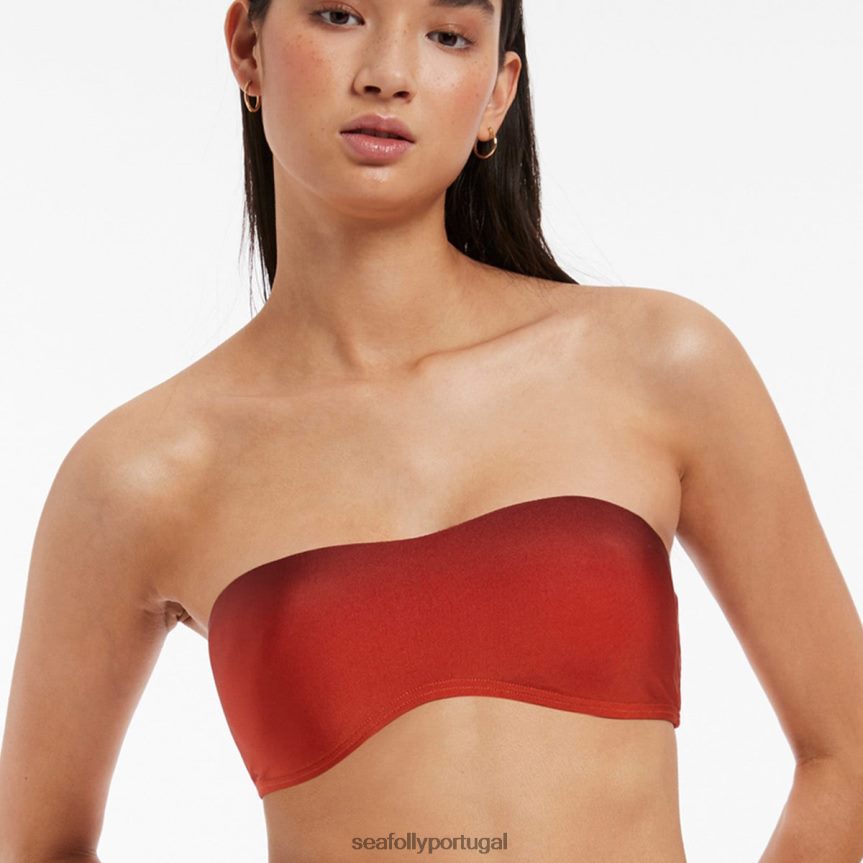 top de biquíni cai-cai minimalista oia Sunset mulheres laranja queimado Seafolly trajes de banho 4H088V448