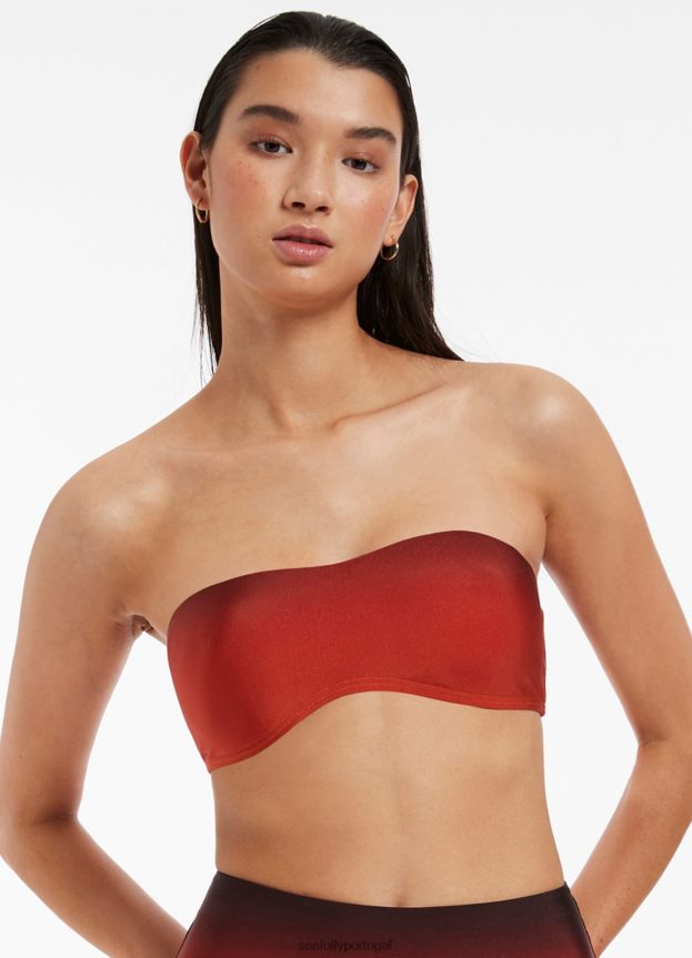 top de biquíni cai-cai minimalista oia Sunset mulheres laranja queimado Seafolly trajes de banho 4H088V448