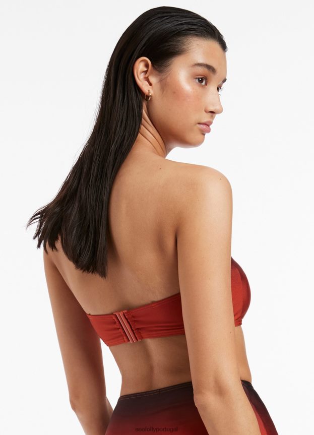 top de biquíni cai-cai minimalista oia Sunset mulheres laranja queimado Seafolly trajes de banho 4H088V448