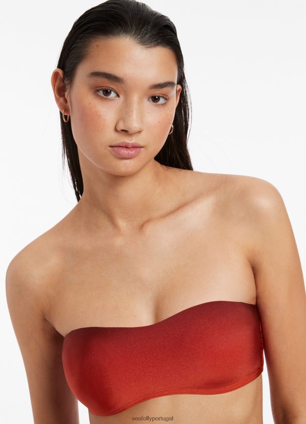 top de biquíni cai-cai minimalista oia Sunset mulheres laranja queimado Seafolly trajes de banho 4H088V448