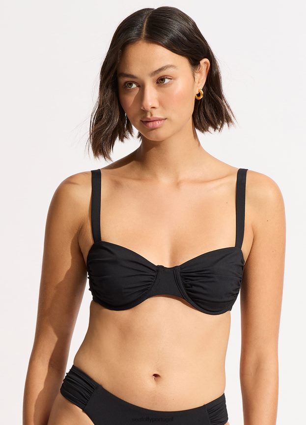 top de biquíni coletivo com franzido e armação mulheres preto Seafolly trajes de banho 4H088V243