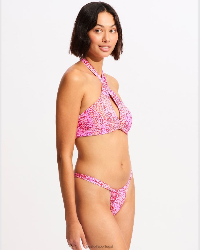 top de biquíni com sutiã cruzado em pele de mar mulheres rosa fúcsia Seafolly trajes de banho 4H088V326