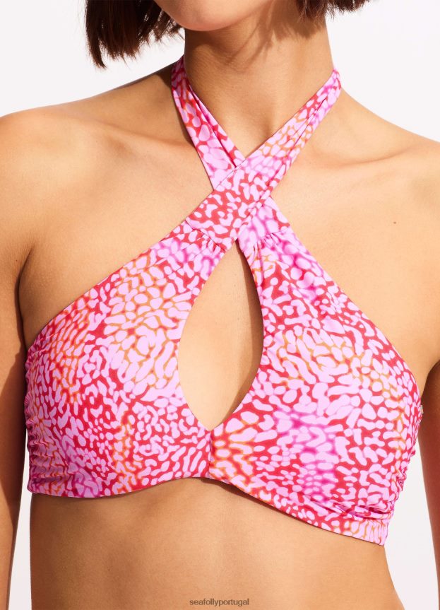 top de biquíni com sutiã cruzado em pele de mar mulheres rosa fúcsia Seafolly trajes de banho 4H088V326